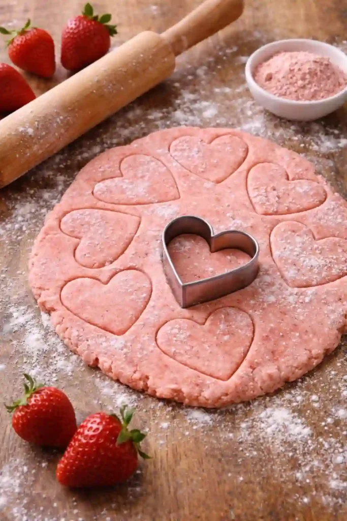 Heart-Shaped Strawberry Shortbread Cookies