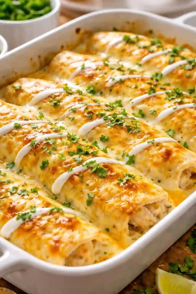 creamy queso chicken enchiladas