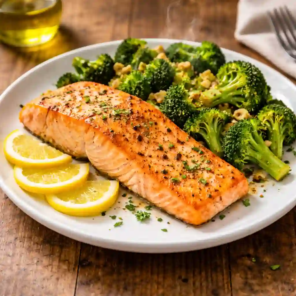 Baked Salmon with Garlic Broccoli