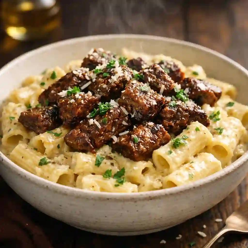 cajun steak cheesy rigatoni parmesan sauce