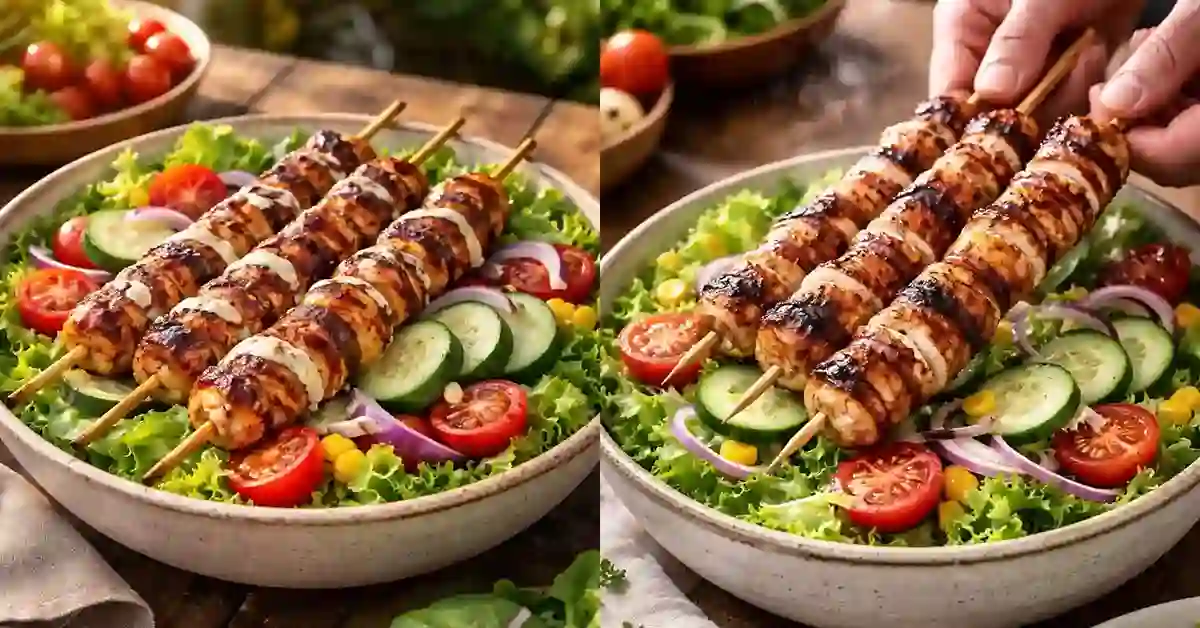 Viral BBQ Chicken Skewer Salad Recipe