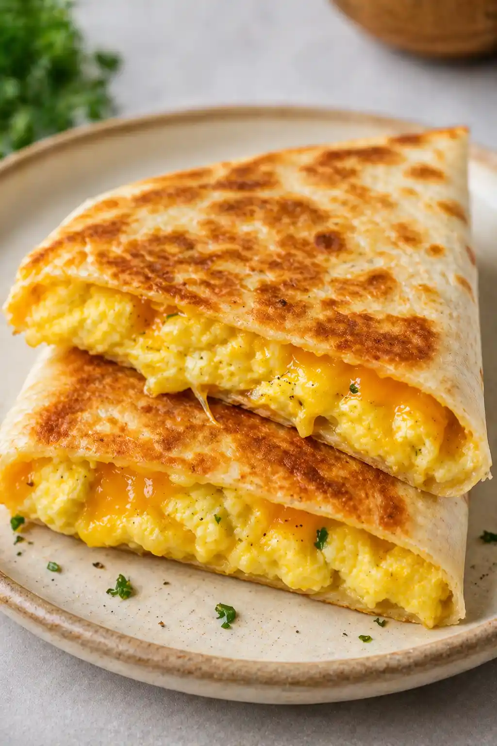 air fryer breakfast tortilla with eggs and cheese