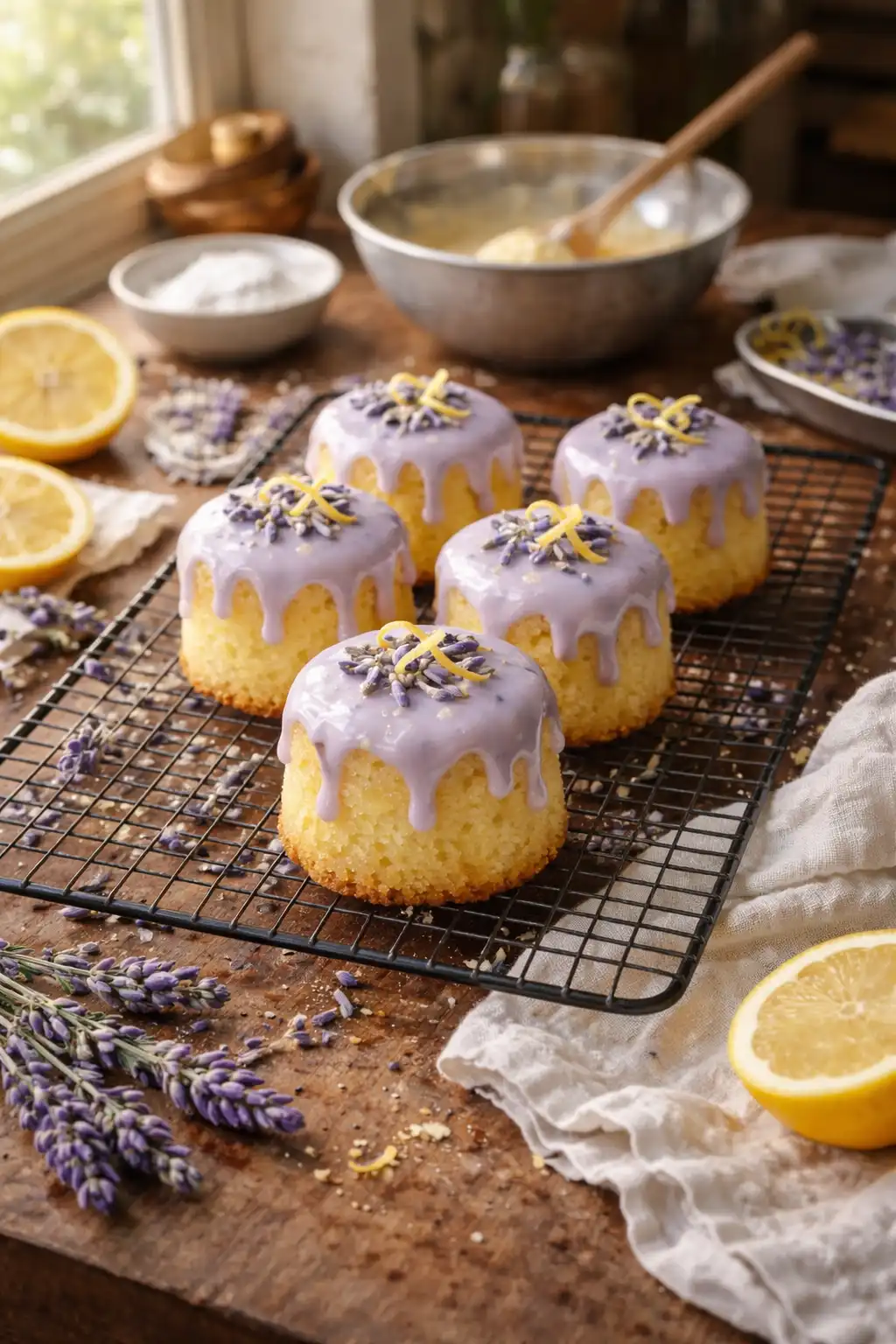itty bitty lemon cakes with lavender glaze