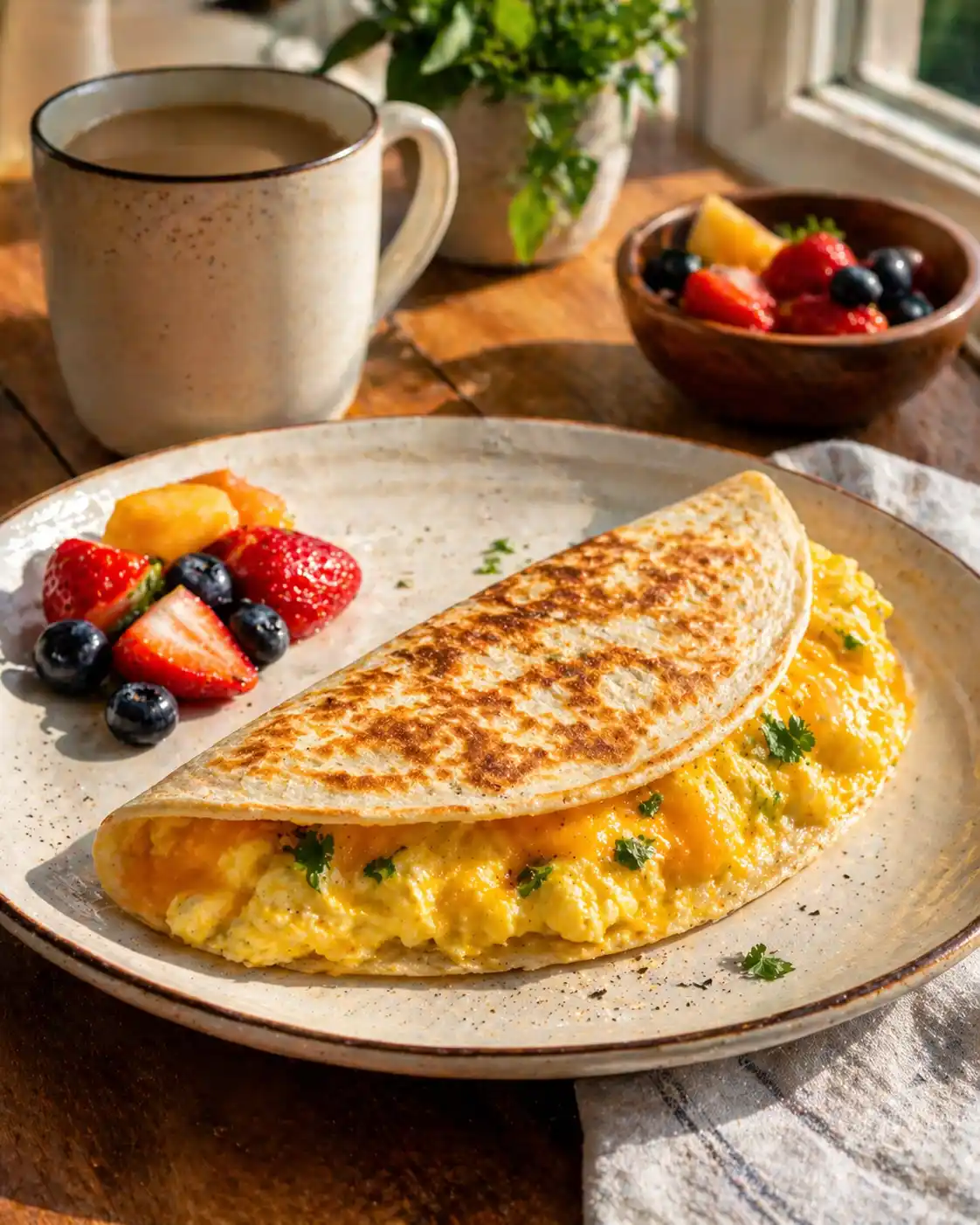 mexican breakfast dish with eggs and tortilla chips