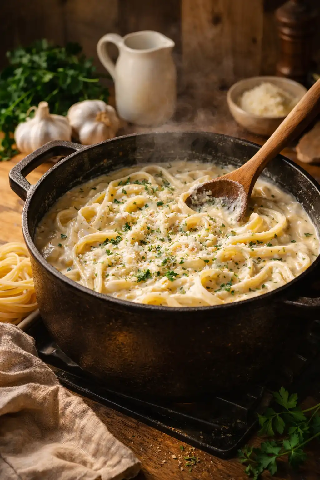 one pot creamy garlic pasta vegan