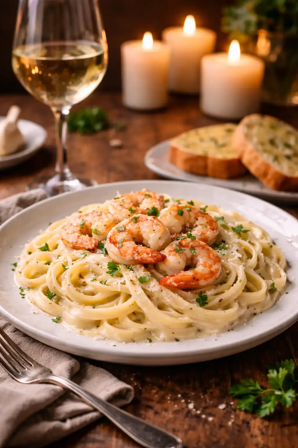 shrimp scampi and alfredo pasta