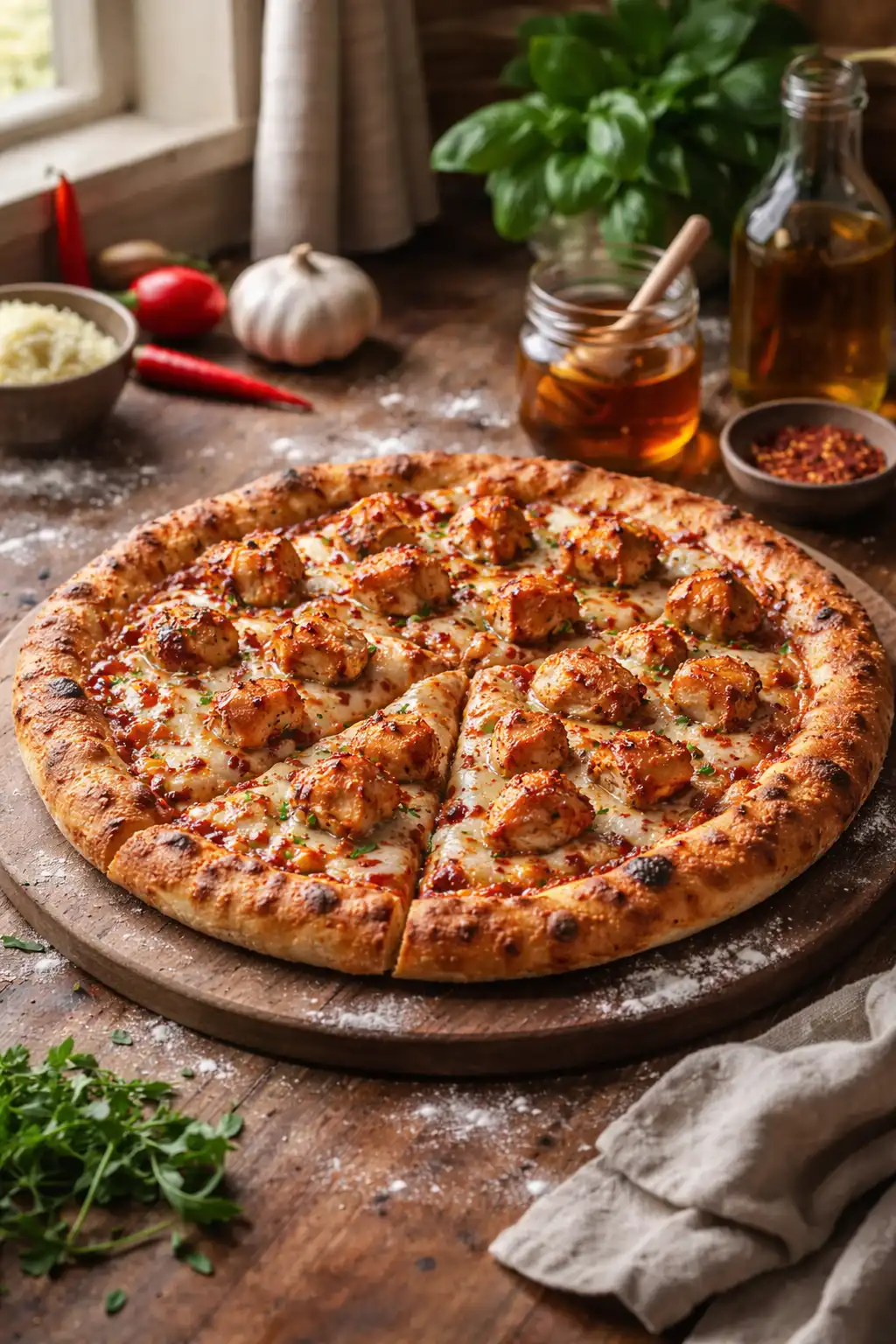 what goes on a hot honey chicken pizza